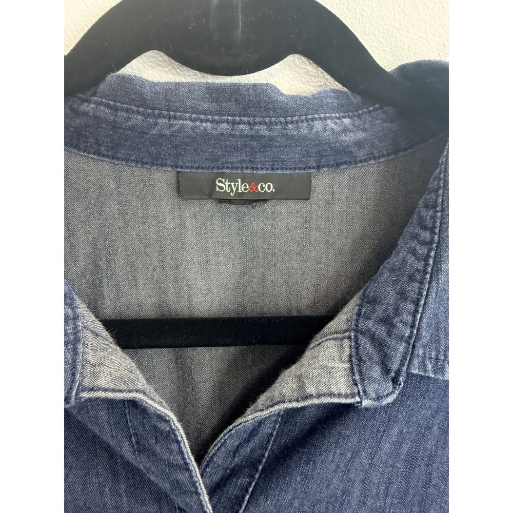 Style & Co Women's Denim Shirt Dress Button Front Roll Tab Sleeves Sz M‎ Casual - Picture 3 of 11